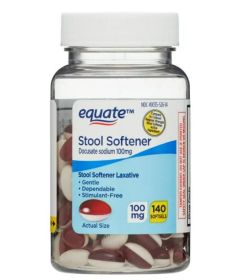 Equate Stool Softener Laxative Softgels for Constipation, 100 mg, 140 Count