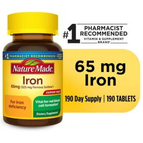 Nature Made Iron 65 mg (325 mg Ferrous Sulfate) Tablets;  Dietary Supplement;  190 Count
