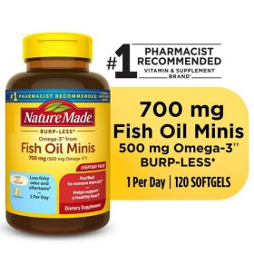 Nature Made Burp Less Omega 3 Fish Oil Supplements;  700 mg Softgels;  120 Count