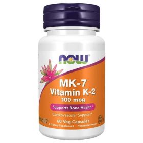 NOW Supplements, MK-7 Vitamin K-2 100 mcg, Cardiovascular Support*, Supports Bone Health*, 60 Veg Capsules