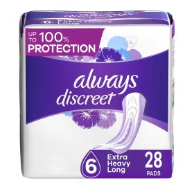 Always Discreet Extra Heavy Long Incontinence Pads;  28 Count